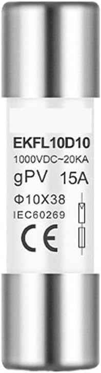 1pcs Solar Fuse Holder 1000V 1P 15A 20A 25A Photovoltaic Fuse Base Link PV System GPV 10x38mm DIN Rail EKF1-10PVH(15A Fuse)