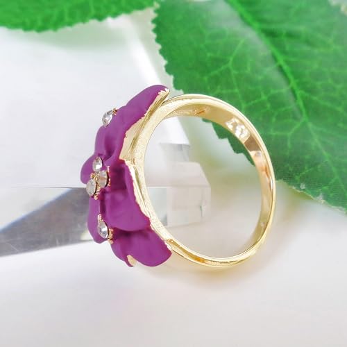 Navachi 18k Gold Plated Clear Crystal Enamel Leaves Flower Ring4