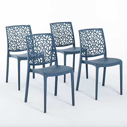 SIEDITI FUORI E DENTRO Chaises en résine avec Fibre de Verre empilables pour intérieur/Cuisine/Salle à Manger et extérieur/Jardin Anna (4 Chaises, Bleu...