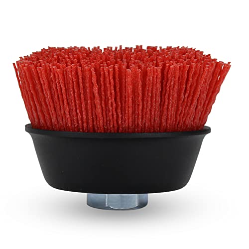 Image of BHA 4 inch Abrasive Filament Nylon Bristle Cup Brush, 5 /8-11 Threat Arbor - Red (120 Grit)