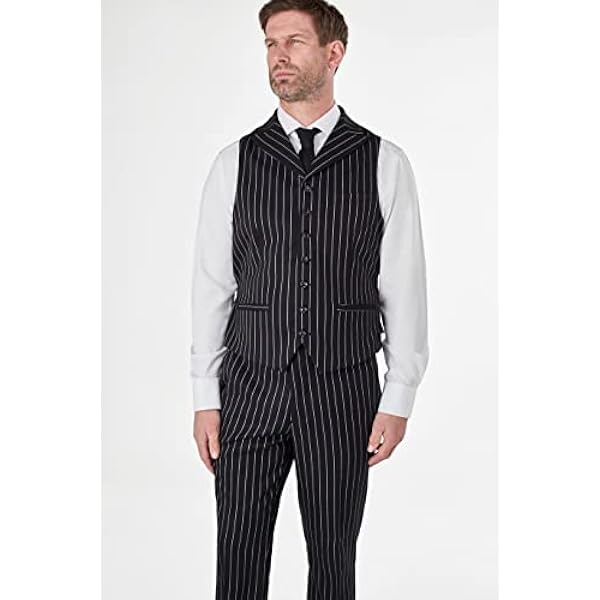 Mens 3 Piece Black Pinstripe Suit Double Breasted 1920s Blinders Peak Lapel