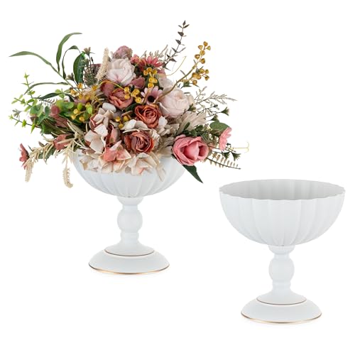 Sziqiqi Urn Vase for Wedding Centrepieces: 7.9in White Compote Vases