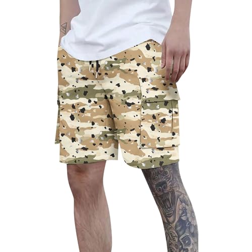 Camo Cargo Shorts for Men Elastic Waist Work Shorts Lightweight Camouflage Outdoor Camping Hiking Short with Pockets Pull On Short Big and Tall Construction Pants Camo Tactical Waterproof Pants