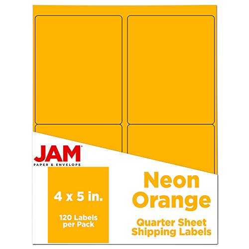 JAM PAPER Shipping Address Labels - Extra Large - 4 x 5 - Neon Orange - 33 Packs of 120