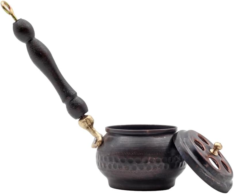 Antique Copper Incense Burner with Lid - Traditional Turkish Handcrafted Buhurdanlik for Aromatherapy and Home Fragrance