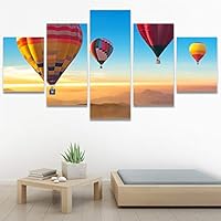 SIGNWIN 5 Panel Canvas Wall Art Modern Art Expressive Hot Air Balloon Minimalist Multicolor Photography Transportation for Home Decorations Ready to Hang - 60