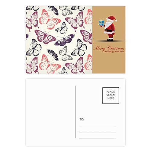 Cartes postales Papillon et Père Noël rose pâle pour vœux de fin d'année (Lot de 20)