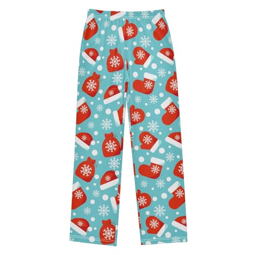 Boys' Pants Christmas Socks Snowflakes Hats Long Bottoms Jogger Pants Elastic Waist Trousers with Pockets S-XL