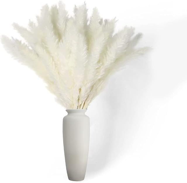 TUBOIZ Fluffy White Pampas Grass Large, 30 Stems 43cm Natural & Dried Pampas Grass Artificial Flowers Boho Home Decor For Wedding Flower, Aesthetic Flowers Bouquet Fake Plants For Bedroom Decorative