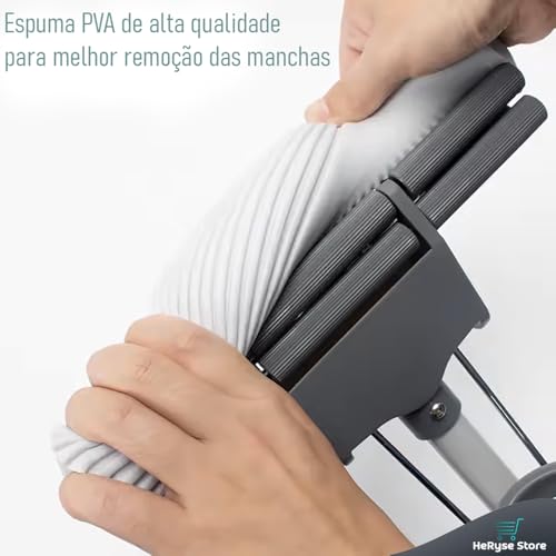 Mop Esfregão de Limpeza com Esponja PVA, Rodo Lava, Seca e Varre com Alavanca, Cinza, Prático e Efic