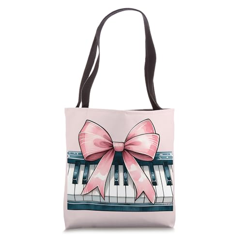 Bolso tote para mamá pianista, estilo coquette con lazo, rosa, para Día de la Madre miniatura 1
