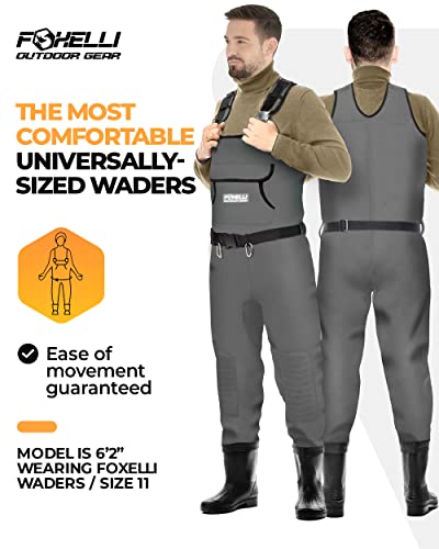 Image of Foxelli Chest Waders, Waterproof 4mm Neoprene Hunting & Fishing Waders for Men & Women with Boots