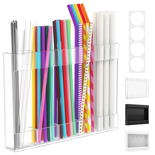 Musiwanna Acryl Strohhalme Aufbewahrung, Strohhalm Halter Schrank mit Doppelseitigem Klebeband, Peel and Stick Straw Holder, Straw Organizer, Trinkhalme Aufbewahrung (Transparent)