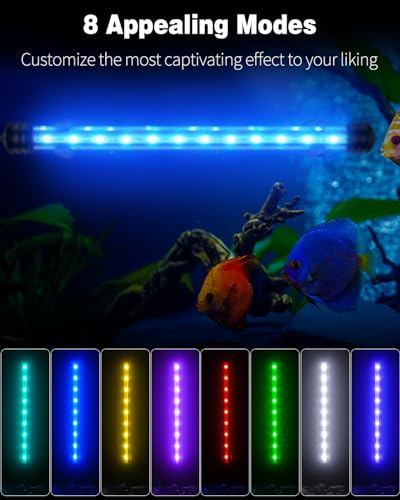 Image of Pawfly 3 W Aquarium LED Light 11 Inch Underwater Fish Tank Light with Timer Auto On /Off Fish Tank Background Lights with 8 Lighting Modes Submersible Multi-Colored Tube Lights for Decoration
