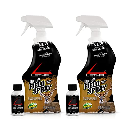 Lethal Dirt X3 Field Spray Cover Scent, Attractant And Human Scent Eliminator For Hunting Clothes, Gear, And Equipment, Natural Scent, 32 Ounce Spray Bottle, 2 Pack #TOP26
