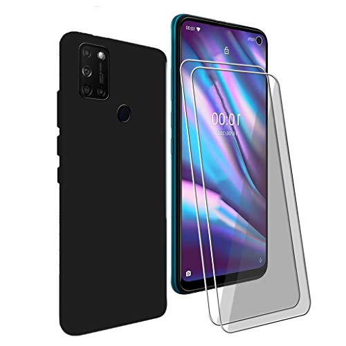 CXKJ Handyhülle für Wiko View 5 Plus (6.55 Zoll) Silikon Hülle + [2 Stück] Schutzfolie,Schwarz TPU Weiche Schutzhülle Bumper Hülle Handyhülle mit 9H Gehärtetes Glas Film - Schwarz