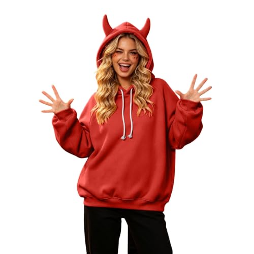Womens Cute Devil Horn Harajuku Kawaii Hoodie Long Sleeve Halloween Hooded - image 4