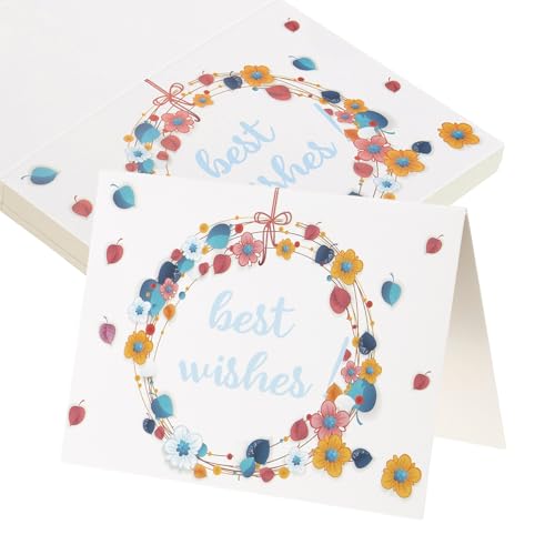 sourcing map 25Pcs Best Wishes Cards, 3.7"x5.5" Floral Folded Blank Cardstock, Thank You Notes for Greeting Cards Wedding Graduation Birthday DIY Craft Invitations, Wreath Style