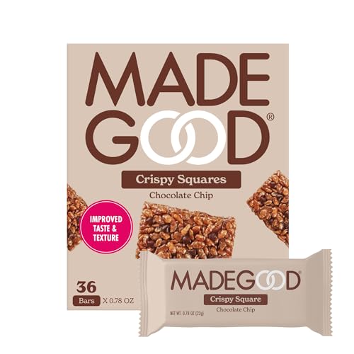 MadeGood Crispy Squares, Chocolate Chip (36 Count) Gluten Free Snacks