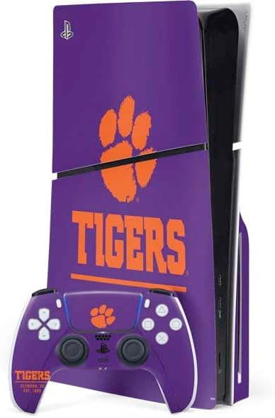 Skinit Decal Gaming Skin Compatible with PS5 Slim Disk Bundle - Officially Licensed Clemson University Tiger Print Design