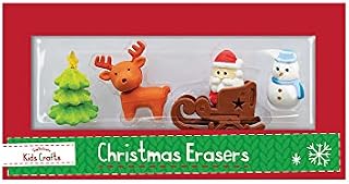 Xmas Erasers, Mothers Day Gifts, Children's Christmas Stocking Filler and Party Favours, Assorted Festive Designs Rubbers Set of Santa, Reindeer, Snowmen and Tree  Pack of 4