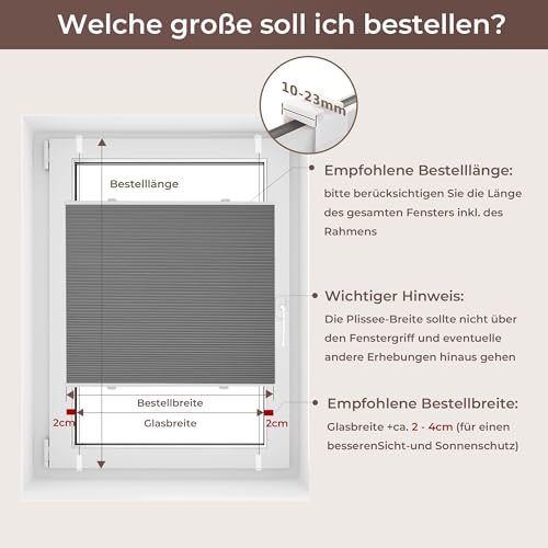 Allesin Wabenplissee ohne Bohren - Verdunklungsplissee 100% Blackout,Grau-weiß 75x90 cm Thermo & Schallschutz Plissee Klemmfix für Fenster… – Ansicht 6