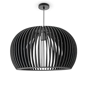 Paco Home Pendellampe Holz Pendelleuchte Boho Style Wohnzimmerlampe Esstischlampe Natur Vintage E27 Rattan Optik, Lampenart:Pendelleuchte - Typ 2, Farbe:Schwarz (Ø45 cm)