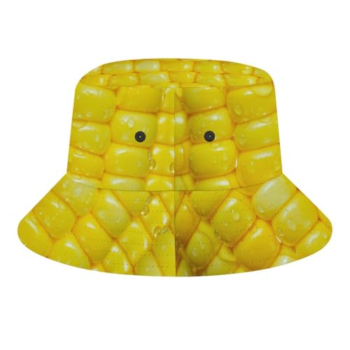Image of Food Golden Corn Bucket Hats Unisex Washed Cotton Lightweight Outdoor Summer Beach Sun Hats Men Women Bucket Hat for Travel