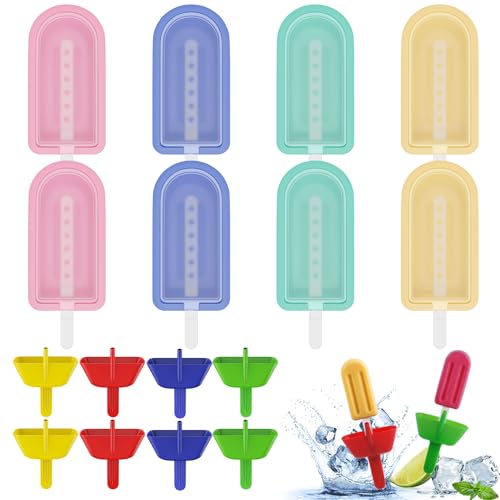 8 Pièces Moule Glace Silicone Batonnet Match Avec Support à Glace Anti-Saleté Assorti De 8 Coloris Identiques Glace a L'eau Moule Glace Bebe Moules à Glace D'été Adaptés Aux Enfants Et Aux Adultes