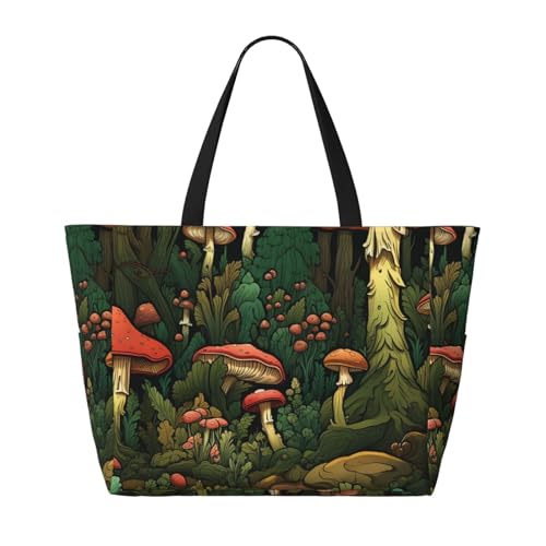 Forest Tree Beach Bag Fairy mushroom Pool Bag for Women Waterproof Large Travel Tote with Zipper Organizer for Swimming Vacation Essentials2