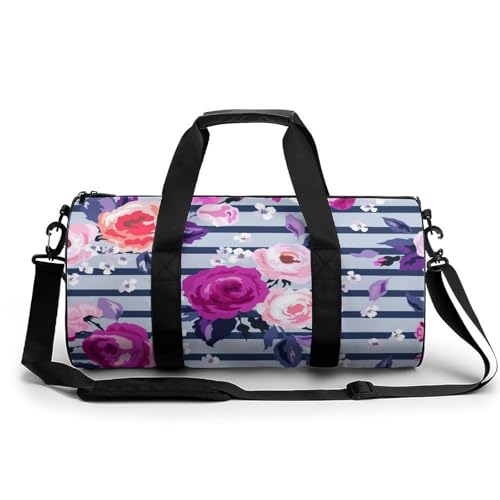 Duffel bag de camping randonnée voyage rose rayé noir et blanc