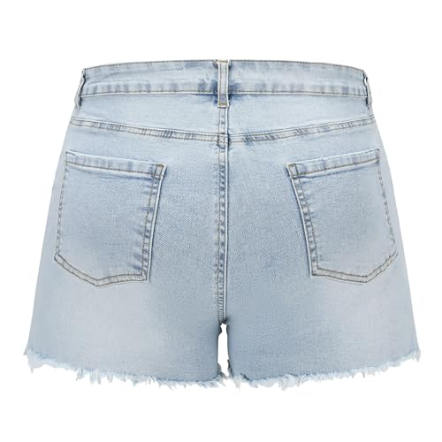 Image of THUNDER STAR Women Mid Rise Ripped Stretchy Jeans Shorts Frayed Raw Hem Casual Denim Shorts
