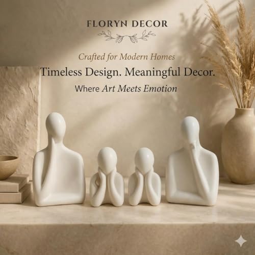 Image of Floryn Decor Ceramic Family Statue Set of 4 - Home Decor Items for Living Room, Bedroom, Office & Table Artifact (White)