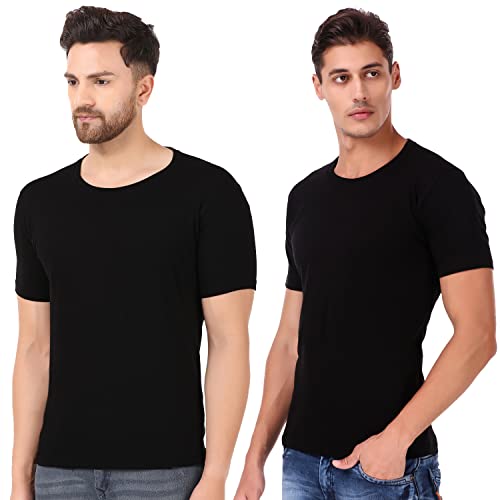 Image of Men's Plain Tshirt | Any Time Wear | Black & White Tshirt | Regular fit Half Slevees Round Neck Pure Cotton Black and Black Combo Pack of 2Tshirt XL