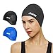 aegend Silicone Swim Cap 2 Pack, Durable Swimming Caps with Ear Protection for Adult Men Women Youth, Comfortable Fit for Long Hair & Short Hair, Easy to Put On and Off, Black Blue