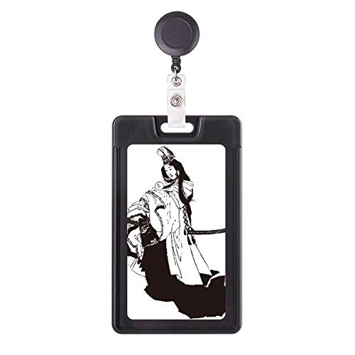 Porte-badge rétractable kimono japonais noir avec enrouleur robuste nylon