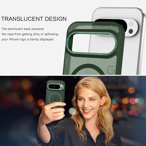 BENTOBEN for Google Pixel 9 Pro Case, Strong Magnetic Translucent Matte Frosted Case [Compatible with MagSafe] Slim Shockproof Women Men Protective Phone Cover for Google Pixel 9 Pro 6.3", Dark Green