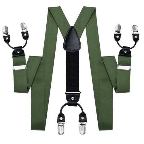 Image of Hi-Tie Men Suspender Bowtie Set Suspenders Pre-tied Bow Tie Pocket Square Cufflinks Adjustable Y Shape 6 Clips Braces Tuxedo