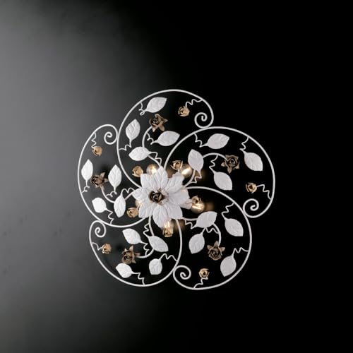 Plafoniera Classico Arte Povera Bianco Shabby Chic E Rose Tortora 5 Luci Bella