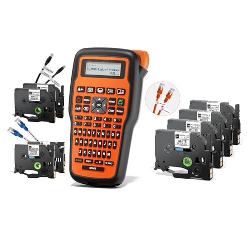VolenGo E1000 Wire Cable Label Maker, 6PK Flexible Wire Tapes & 2PK 12mm 0.47 Heat Shrink Tube Tapes, Heat Shrink Label Maker Waterproof-Labels, Handheld Labeler for Industrial Electrical Use