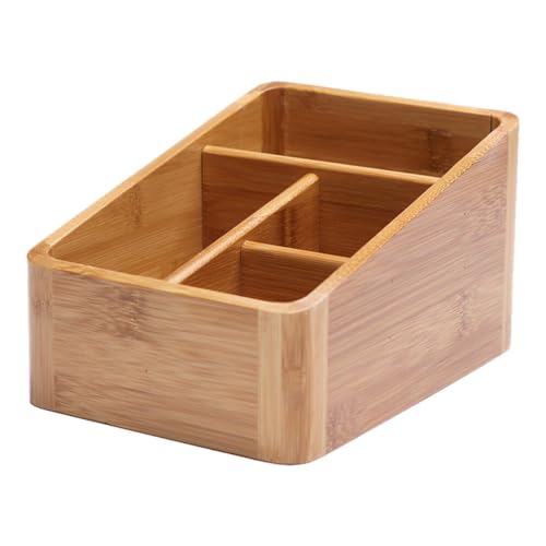 Tofficu Caja De Almacenamiento De Bambú Para Escritorio, Organizador De CosméTicos Y Control Remoto, Caja Multifuncional Para Oficina Y Hogar, 19.5 X 14.5 X 11 Cm