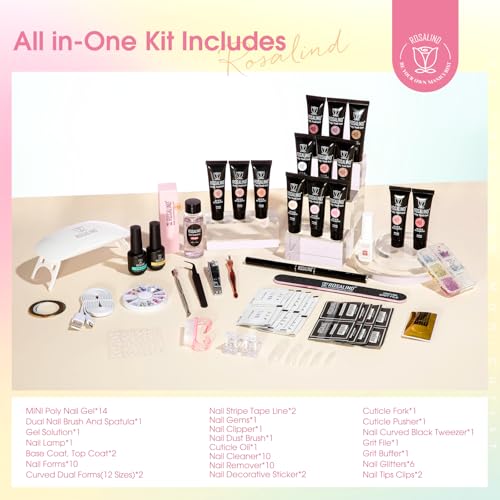 Rosalind Kit Unghie Gel Completo, Kit Gel Ricostruzione Unghie 14 Colori Con Mini Uv/Led Lampada, Poligel Per Unghie Con Base Y Top Coat, Nail Art Estensione Delle Unghie Kit - 7