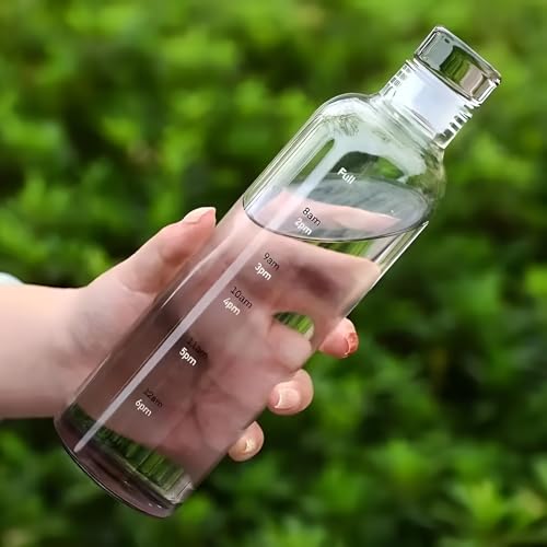Image of Glass Water Bottle for Adults, Student Direct Drinking Freezer Safe, Leak Proof, Gym Travel On-The-Go Hotel-Style Design Borosilicate Glass Water Bottle With Time Marker (BLACK)