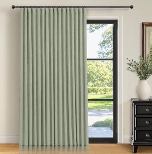 Image of INOVADAY 100% Blackout Curtains for Bedroom, Sage Black Out Curtains 84 Inch Long, Clip Rings Linen Blackout Drapes, Thermal Insulated Room Darkening for Living Room, 1 Panel - W102xL84