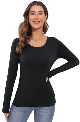 Women's Long Sleeve T-Shirt Scoop Neck Rayon Slim Fit Stretchy Layer T Shirts Tops4