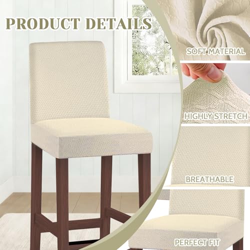 Image of Bar Stool Covers Counter Chair Slipcovers Set of 4,Beige | Stretch Barstool Seat Covers,Washable Removable Pub Tall Stool Slipcover,Bar Chair Cover for Kitchen Dining Room Cafe