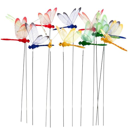 Warmshine 24 Pieces 3D Dragonfly Garden Decor Dragon Fly Garden