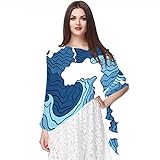 Bufanda de gasa ligera, suave, transparente, larga, para todas las estaciones, patrón de olas marinas, color azul y blanco, Varios colores