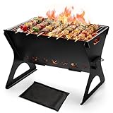Portable Charcoal Grill, HaSteeL Mini Campfire Grill with Grate & Carry Bag, Heavy-duty BBQ Outdoor Fire Pit for Camping Backyard, Bonfire, Patio, Easy Assembly