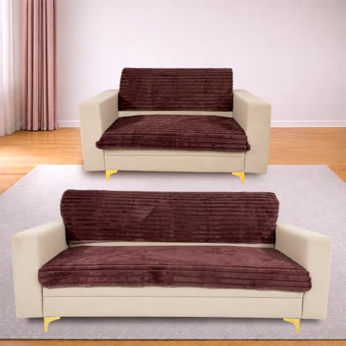 Image of Homerz Premium Rabbit Fur Sofa Cover with Anti-Skid Backing, Soft Plush Fabric Sofa Protector for Living Room Furniture (Pink, 5 (3+2) Seater, Seat Cover with Backrest)
